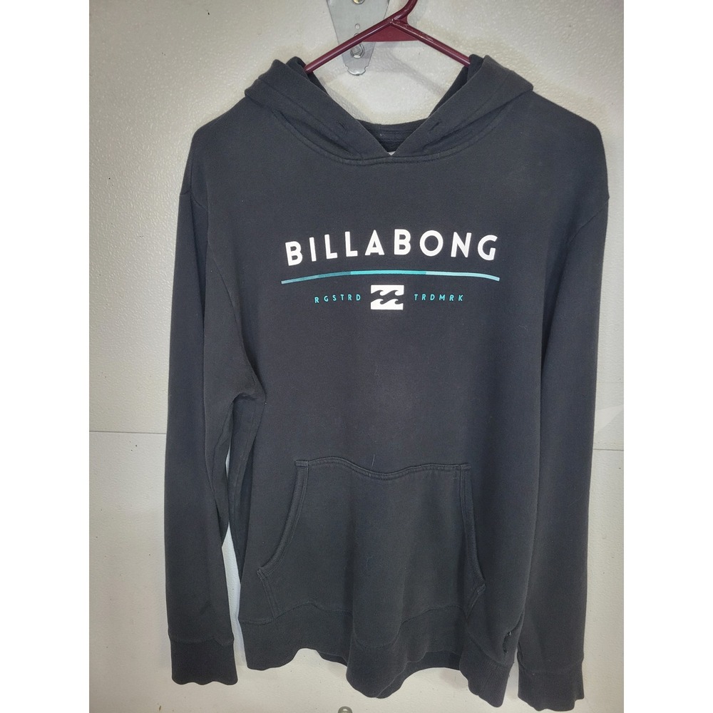 Billabong Black Hoodie Sweatshirt Graphic Logo‎ Print Pullover Size L
